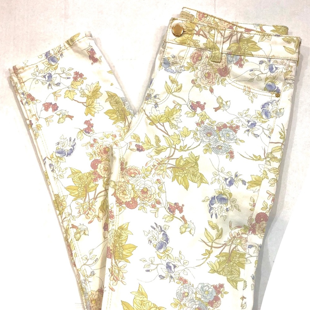 Zara Skinny Floral White Jeans